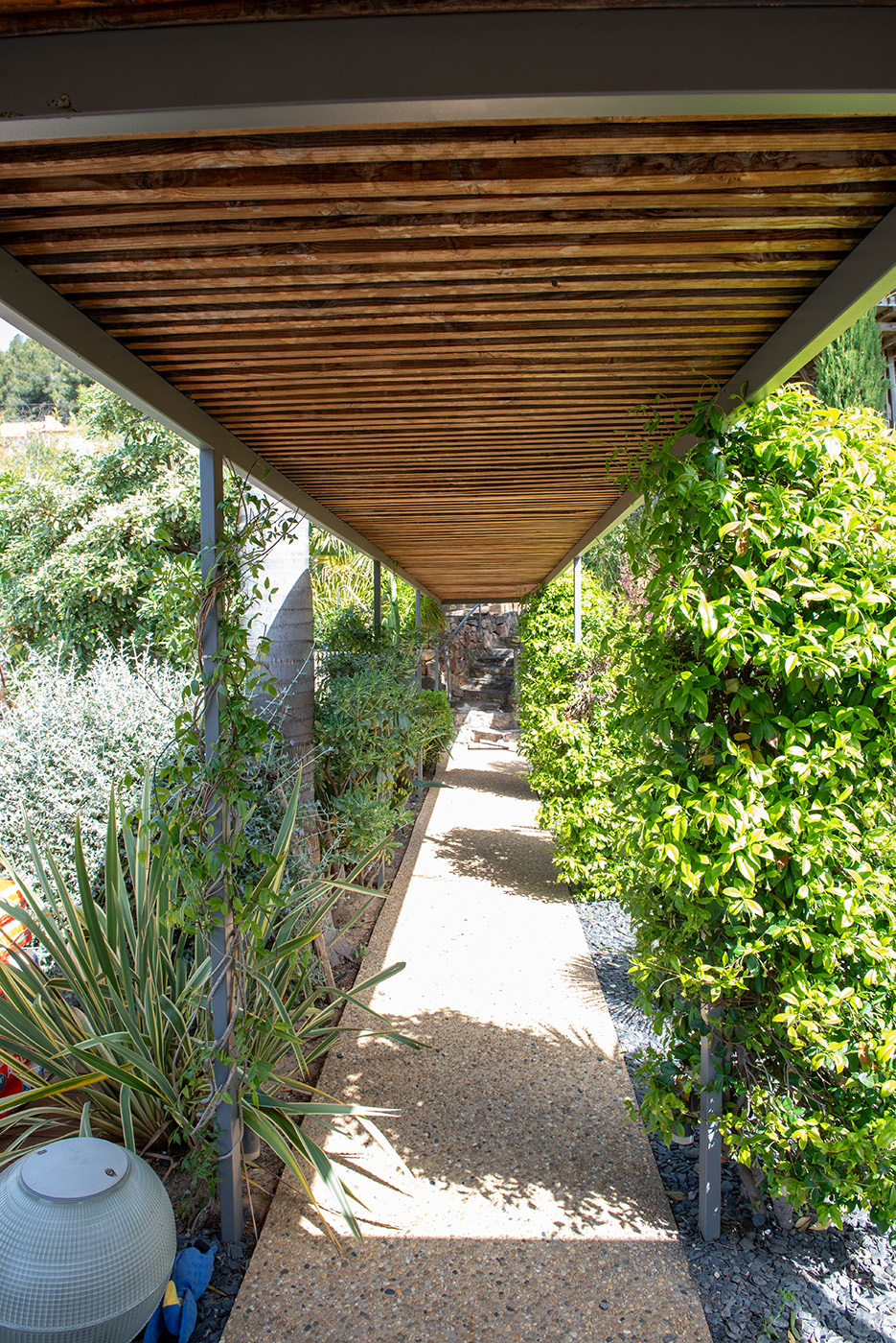 Pergola en bois installée par Mediteo dans un jardin à Sanary-sur-Mer